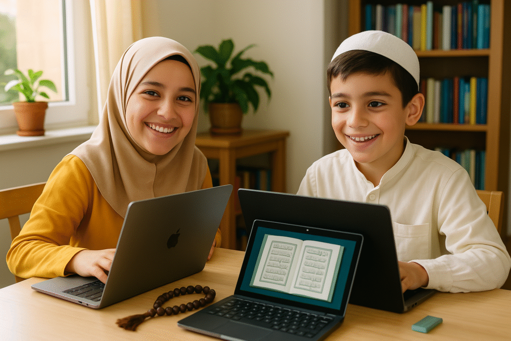 Online Quran Academy interface showing live class session