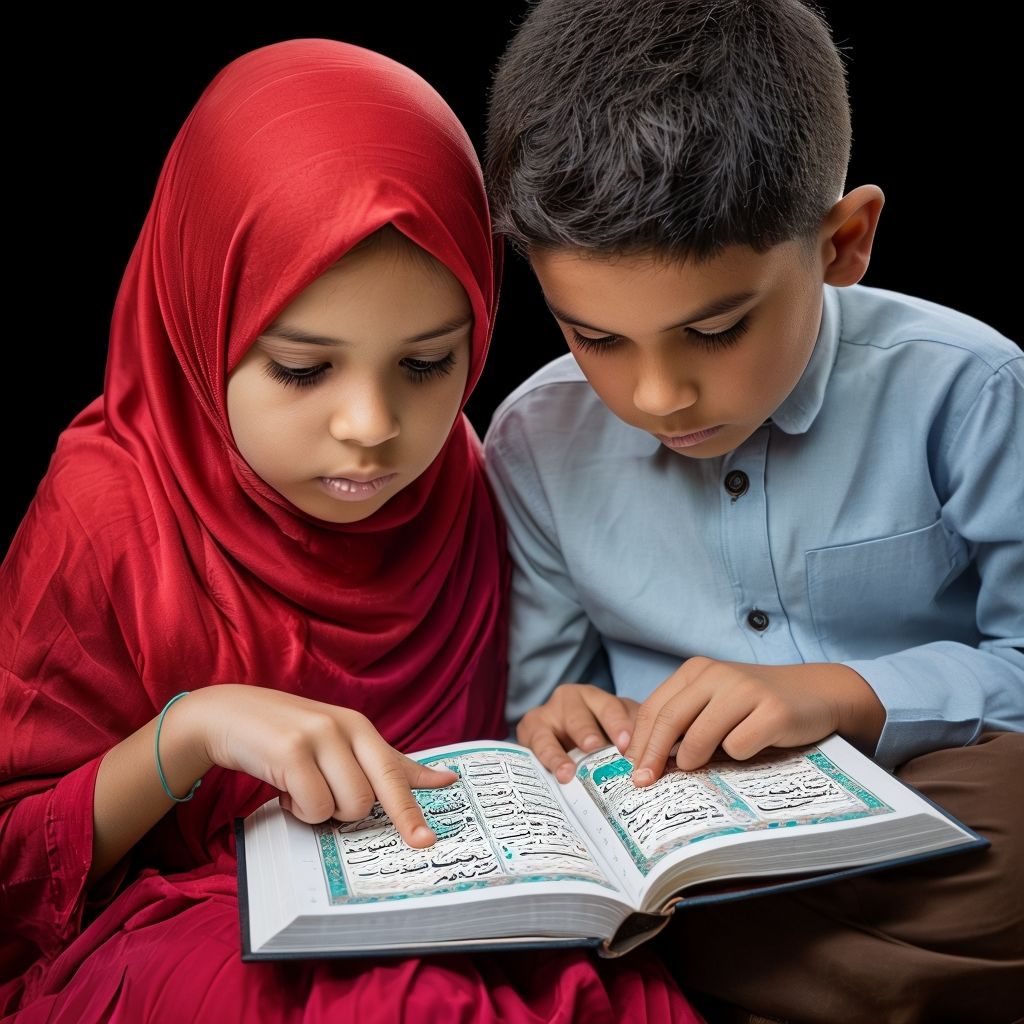 Children Reading Holy Quran With Focused Expressions